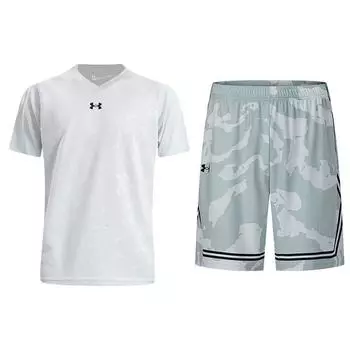 Under Armour Дышащая трикотажная футболка с коротким рукавом и принтом логотипа, шорты с камуфляжным узором, повседневный спортивный комплект для мужчин 21500531-009+24500210-100 L