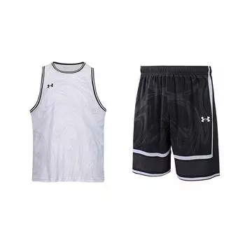 Under Armour Дышащий Быстросохнущий Без рукавов Простой Универсальный Баскетбольный Комплект Мужской 25500135-100+25500235-001 M