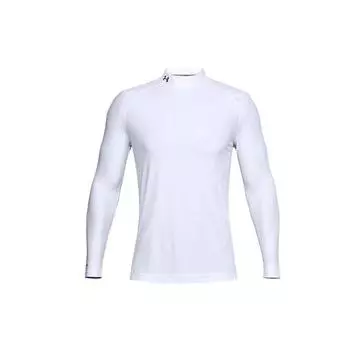 Under Armour Футболка для гольфа Iso-Chill с принтом логотипа, спортивная, облегающая, с высоким воротом и длинным рукавом, мужская, белая 1359966-100 S