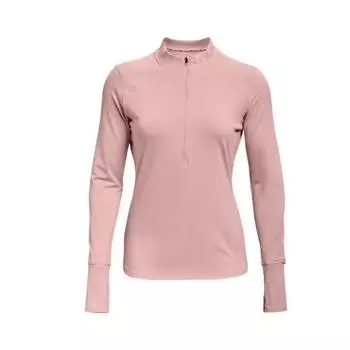 Under Armour Футболка FW22 с длинным рукавом, полумолнией, однотонным логотипом бренда, вышитым воротником-стойкой, тренировочная, женская, светло-розовая 1365632-676 L