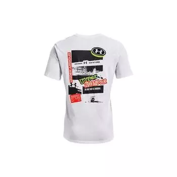 Under Armour Футболка мужская свободная с круглым вырезом и коротким рукавом с принтом и принтом, удобная, белая 1366449-100 XL