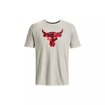 Under Armour Project Rock Brahma Bull Vintage Print Crew Neck T-Shirt Men Tops Ivory-White 1361733-130 XL