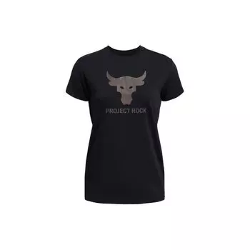 Under Armour Футболка Project Rock Johnson Letter Design Training Casual Printed с круглым вырезом, женская, черная 1382701-001 M