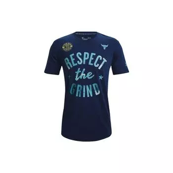 Under Armour Футболка Project Rock The Grind Letter Print American Vintage с круглым вырезом, мужские топы, цвет синий, колледж 1370479-408 XXL