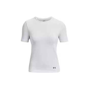 Under Armour Футболка Rush Series бесшовная однотонная с вышитым круглым вырезом и коротким рукавом с логотипом, женские топы, белая 1373929-100 S