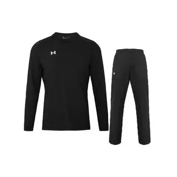 Under Armour Футболка с длинным рукавом и круглым вырезом с принтом логотипа, быстросохнущие брюки со средней посадкой, повседневный спортивный комплект, мужские комплекты, черный цвет 22600307-001+21500737-001 S