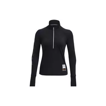 Under Armour Футболка с длинным рукавом Run LAA Letter Pattern Print 1/2 Zip Running, женская, черная 1379341-001 S