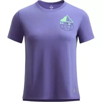 Under Armour Футболка с геометрическим узором и буквенным принтом, повседневная, с круглым вырезом и коротким рукавом, женская, цвет карбон-синий 1383036-561 S