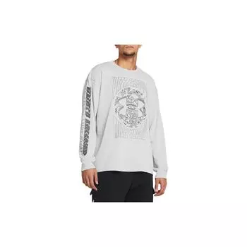 Under Armour Футболка с графическим буквенным дизайном, повседневная, с круглым вырезом, длинным рукавом, мужская, серо-белая 1382888-011 XL