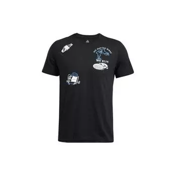 Under Armour Футболка с коротким рукавом и мультяшным принтом, повседневная, с круглым вырезом, мужская, черная 1383414-001 M