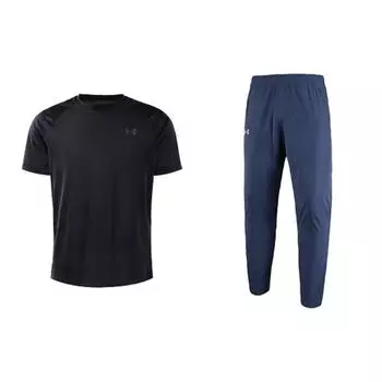 Under Armour Футболка с коротким рукавом и круглым вырезом с логотипом, однотонная, со шнурком и средней талией, зауженные брюки, повседневный спортивный комплект, мужские комплекты 1326413-001+22500706-408 XL