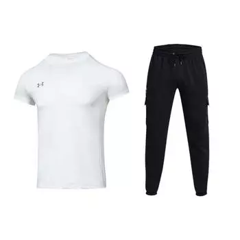Under Armour Футболка с коротким рукавом и логотипом, однотонный цвет, повседневный спортивный комплект для мужчин 23500506-100+1380376-001 M