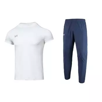 Under Armour Футболка с коротким рукавом и круглым вырезом, принтом логотипа и однотонные длинные брюки со шнуровкой и средней талией, повседневный спортивный комплект 23500506-100+22500706-408 5XL