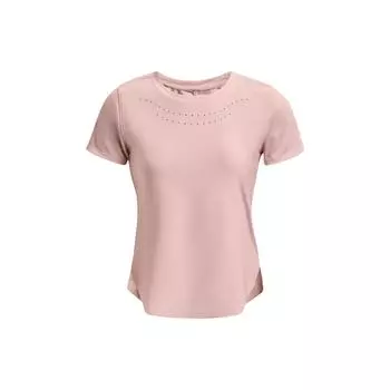 Under Armour Футболка с коротким рукавом и сетчатым принтом, дышащая, с однотонной спинкой, женские топы, винтажно-розового цвета 1369800-676 XS