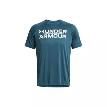 Under Armour Футболка с коротким рукавом и принтом логотипа Velocity Letter, дышащая, быстросохнущая, с круглым вырезом, мужская, темно-синяя, 1377142-414 2XL