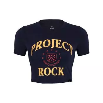 Under Armour Футболка с коротким рукавом Project Rock Logo Print Training Running Breathable, женская, темно-синяя, 1380187-410 S