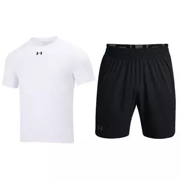 Under Armour Футболка с круглым вырезом и коротким рукавом, шорты, повседневный спортивный комплект, мужские комплекты 21500513-100+1362289-001 M