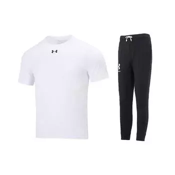 Under Armour Футболка с круглым вырезом, коротким рукавом и длинными брюками, повседневный спортивный комплект для мужчин 21500513-100+1361642-001 M