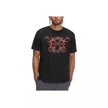 Under Armour Футболка с логотипом Thunder, удобная спортивная быстросохнущая с коротким рукавом, мужская, топы, черная/воинственно-красная, светоотражающая, 1390166-001 XL
