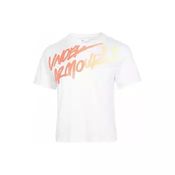 Under Armour Футболка свободного кроя с круглым вырезом и коротким рукавом с цветным буквенным дизайном, женская, белая 1366006-100 M