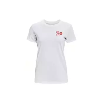Under Armour Футболка женская с коротким рукавом и круглым вырезом, свободная, легкая, с принтом в виде узора, для тренировок, спортивная, белая 1370753-100 M