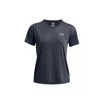 Under Armour Футболка женская с коротким рукавом и заниженной линией плеч, с логотипом и круглым вырезом, цвет шторм-серый 1383361-044 S