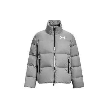 Under Armour FW22 Пуховик однотонный с принтом на груди, спортивная повседневная куртка с воротником-стойкой, женская куртка серого цвета 1375455-558 M