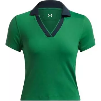 Under Armour FW24 Premier Series Color Block Soft Comfortable Quick Dry Breathable Short Sleeve Polo Shirt Women tops Forest-Green 1388706-300 XL