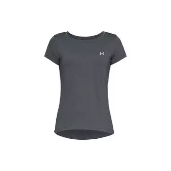 Under Armour HeatGear Armour Logo Print Crew Neck Sports T Shirt Women Tops Gray 1328964-012 XXL