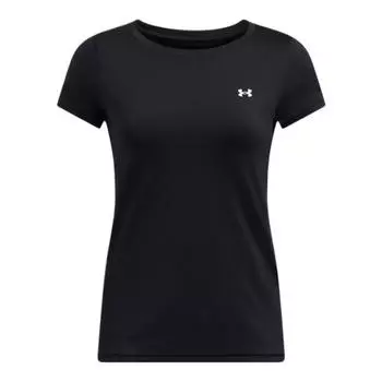 Under Armour HeatGear Armour Удобная Мягкая Повседневная Универсальная Однотонная Футболка с Коротким Рукавом Стандартного Кроя Женские Футболки Черная 1328964-002 XL
