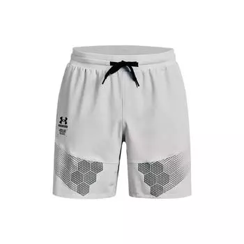Under Armour Honeycomb Pattern Printed Embroidered Logo Drawstring Loose Fit Shorts Men shorts White 1370416-014 S