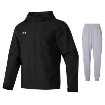 Under Armour Hooded Zip-Up Long Sleeve Jacket Versatile Knit Drawstring Pants Casual Sports Set Men sets 23600401-001+23600704-014 L