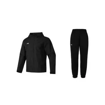 Under Armour Hooded Zip-Up Solid Color Long Sleeve Mid-Waist Elastic Pants Casual Sports Set Unisex sets Black 24600705-001+23600401-001 M