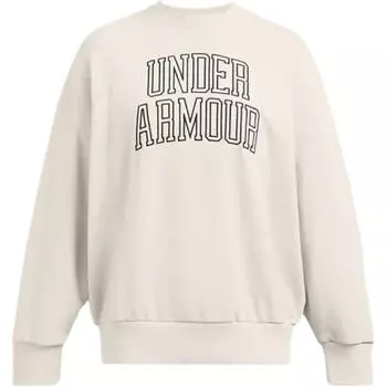 Under Armour Icon Heavyweight Terry Letter Print Comfortable Ribbed Crewneck Pullover American Sweatshirt Women sweatshirt Peak-White 1386493-110 XL
