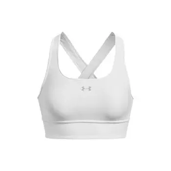 Under Armour Круглый вырез, однотонный логотип с принтом, спортивный бюстгальтер средней поддержки, женские бюстгальтеры, белый цвет 1377916-100 L