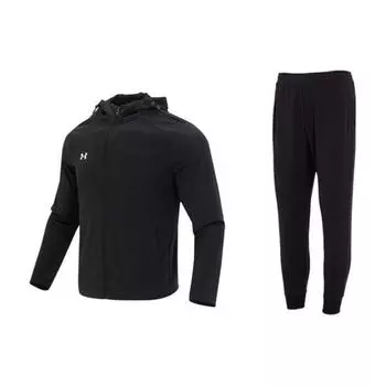 Under Armour Куртка на молнии с капюшоном и средней посадкой, прямой повседневный спортивный костюм, мужские куртки, черный цвет 23600303-001+23600704-001 M