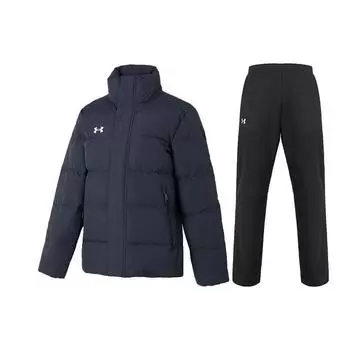 Under Armour Куртка-пуховик с воротником-стойкой, однотонная, с длинными рукавами, легкая, быстросохнущая, со шнурком, повседневный спортивный костюм 23600802-013+21500737-001 M