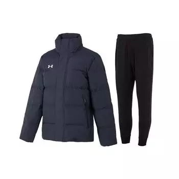 Under Armour Куртка-пуховик с воротником-стойкой и длинными рукавами, дышащие трикотажные брюки со средней талией, повседневный спортивный костюм для мужчин 23600802-013+23600704-001 S