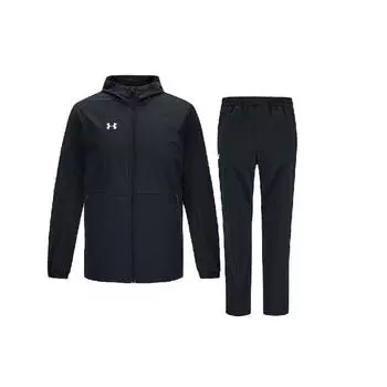 Under Armour Куртка с длинными рукавами и принтом логотипа, длинные брюки со средней талией, повседневный спортивный комплект для мужчин, черный цвет 21600411-001+21600709-001 M