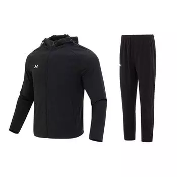 Under Armour Куртка с капюшоном и длинными брюками с сплошным логотипом, повседневный спортивный комплект, унисекс, черный цвет 23600303-001+23600703-001 S