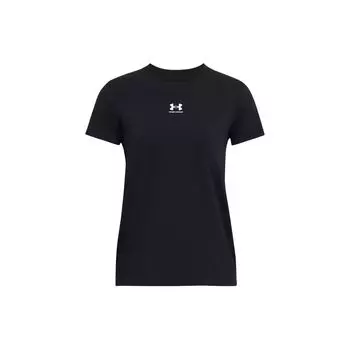 Under Armour Letter Logo Print Round Neck Pullover Short Sleeve T-Shirt Women Tops Black 1383648-001 XS