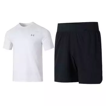 Under Armour Letter Logo Print Running Fitness Training Short Sleeve T-Shirt Comfortable Breathable Shorts Casual Sports Set 1377054-100+1377484-001 M