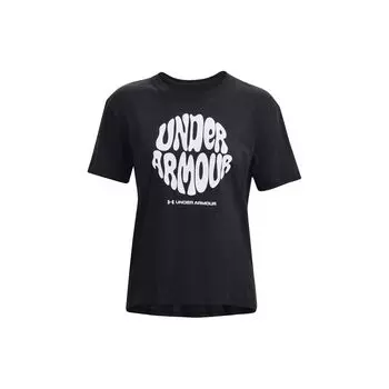 Under Armour Letter Print Round Neck Pullover Short Sleeve Drop Shoulder T-Shirt Women T-Shirt Black 1374168-001 XS