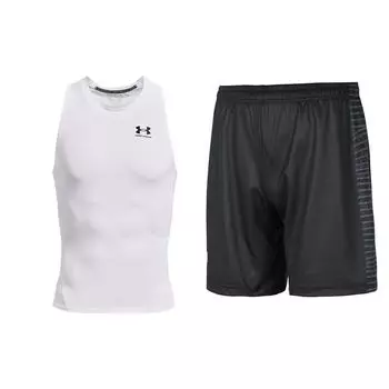 Under Armour Logo Безрукавка компрессионная майка для бега фитнес шорты повседневный спортивный комплект мужские комплекты 1368352-100+24500212-001 S