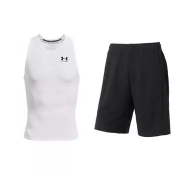 Under Armour Logo Безрукавные обтягивающие шорты для фитнеса и тренировок, повседневный спортивный комплект для мужчин 1368352-100+24500203-001 S