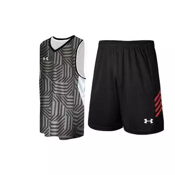 Under Armour Logo Design Дышащая майка без рукавов Шорты средней посадки Баскетбольный комплект Мужские комплекты Черный 23500102-001+21500204-001 M