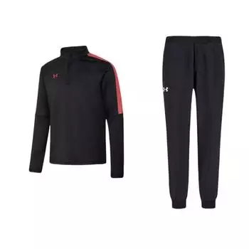 Under Armour Logo Outdoor Pullover Long Sleeve Mid Waist Long Pants Casual Sports Suit Men suit Black 21600705-001+22600301-001 M