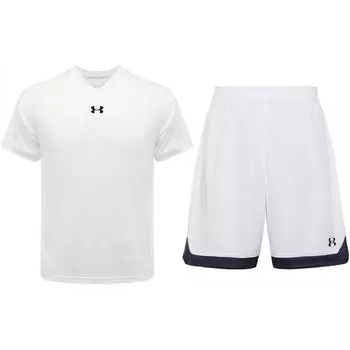 Under Armour Logo Print Breathable Knitted Short Sleeve T-Shirt Color Block Basketball Training Shorts Casual Sports Set 21500531-100+21500202-100 M