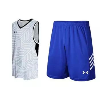 Under Armour Logo Print Дышащая майка и трикотажные шорты Баскетбольный комплект Мужские комплекты 23500102-100+21500204-400 XL