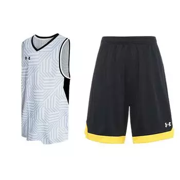 Under Armour Logo Print Дышащая майка-топ с цветными блоками Спортивные трикотажные шорты Баскетбольный комплект Мужские комплекты 23500102-100+21500202-001 M